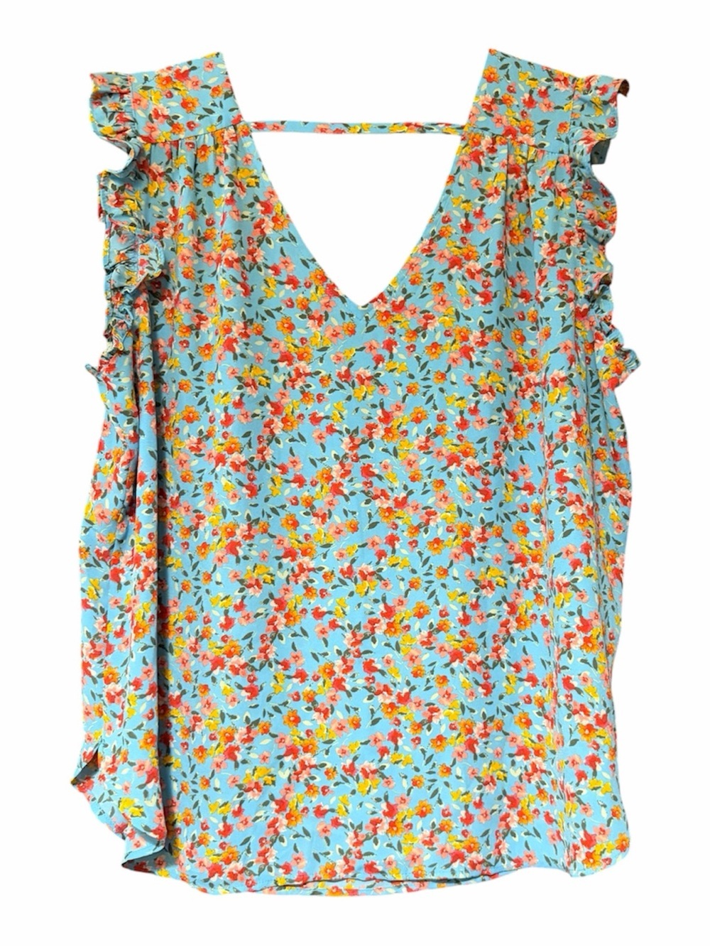 LOFT Floral Ruffle-Sleeve Blouse — Size Medium